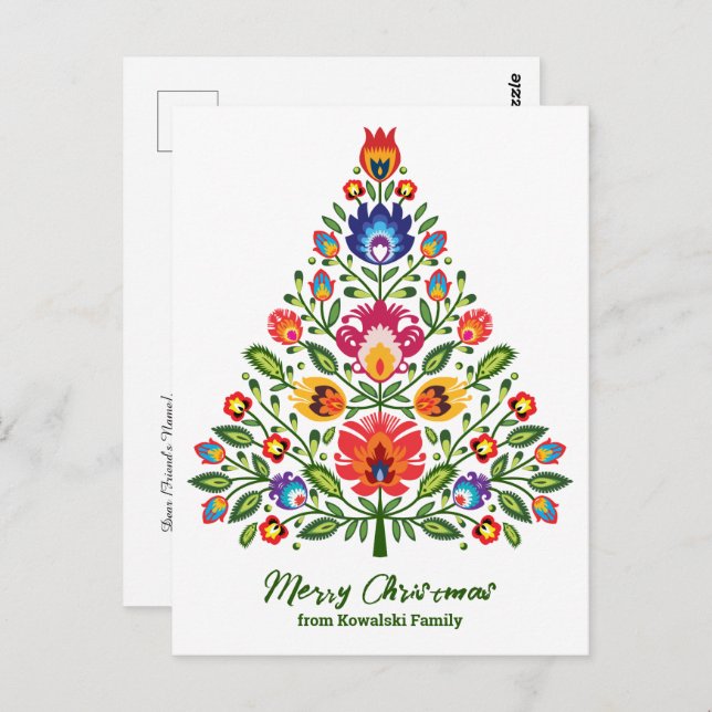 Folklore Enchantment: En Lowicz-inspirerad jul Vykort (Fram/baksida)