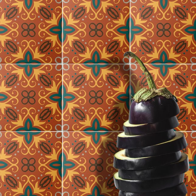 Folklore Ethnic Mosaic Mönster på Höst färger Kakelplatta (Skapare uppladdad)