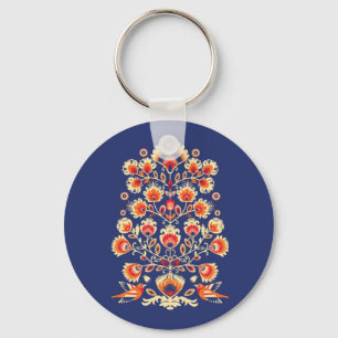 💙 💛 🧡 folklore med gula blommor och fågl nyckelring