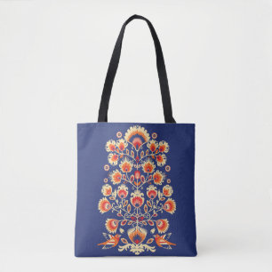 💙 💛 🧡 folklore med gula blommor och fågl tygkasse