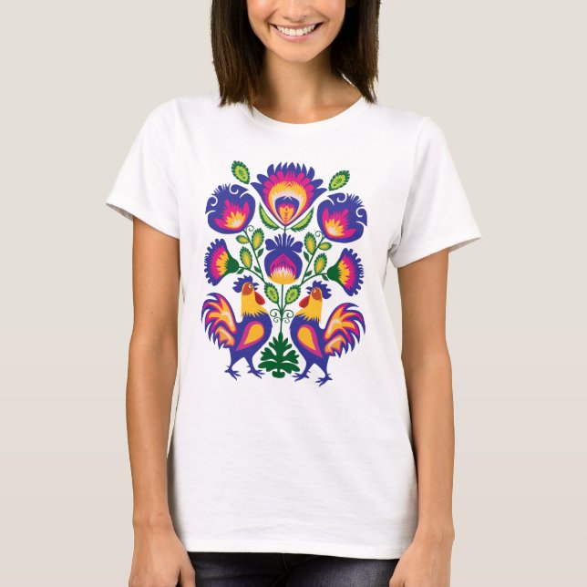 Folklore med rosa tuppar T-Shirt (Framsida)