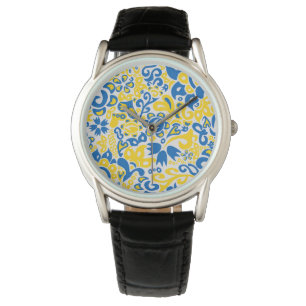 Folklore mönster med Ukrainas flagga färg Armbandsur