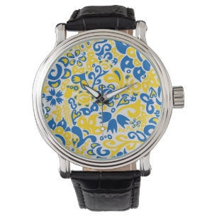 Folklore mönster med Ukrainas flagga färg Armbandsur
