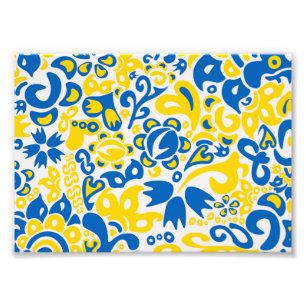 Folklore mönster med Ukrainas flagga färg Fototryck