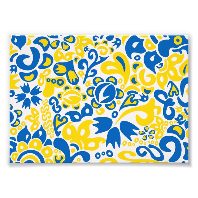 Folklore mönster med Ukrainas flagga färg Fototryck (Framsidan)