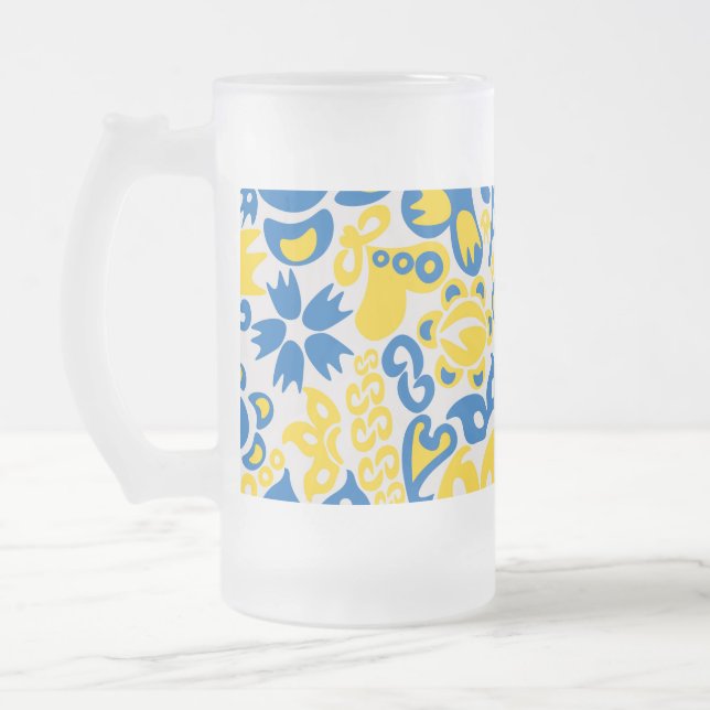 Folklore mönster med Ukrainas flagga färg Frostat Ölglas (Vänster)