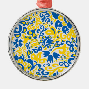 Folklore mönster med Ukrainas flagga färg Julgransprydnad Metall