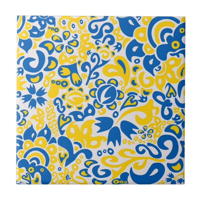 Folklore mönster med Ukrainas flagga färg  Kakelplatta (Framsidan)
