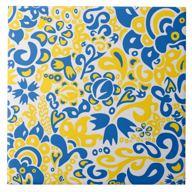 Folklore mönster med Ukrainas flagga färg  Kakelplatta (Framsidan)