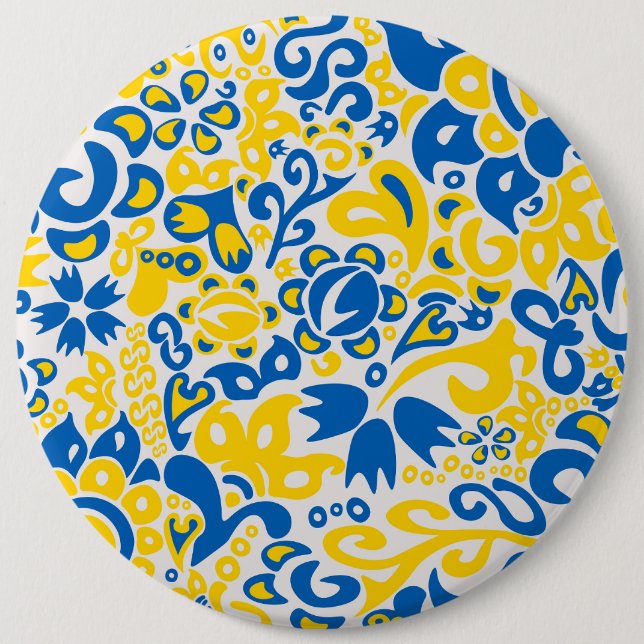 Folklore mönster med Ukrainas flagga färg Knapp (Framsida)