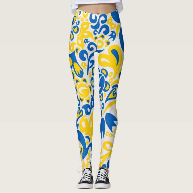 Folklore mönster med Ukrainas flagga färg Leggings (Framsida)