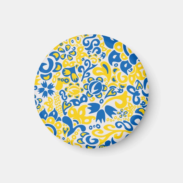 Folklore mönster med Ukrainas flagga färg Magnet (Framsidan)