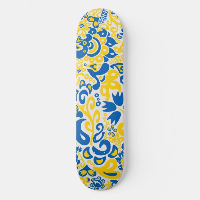 Folklore mönster med Ukrainas flagga färg Mini Skateboard Bräda 18,5 Cm (Framsida)