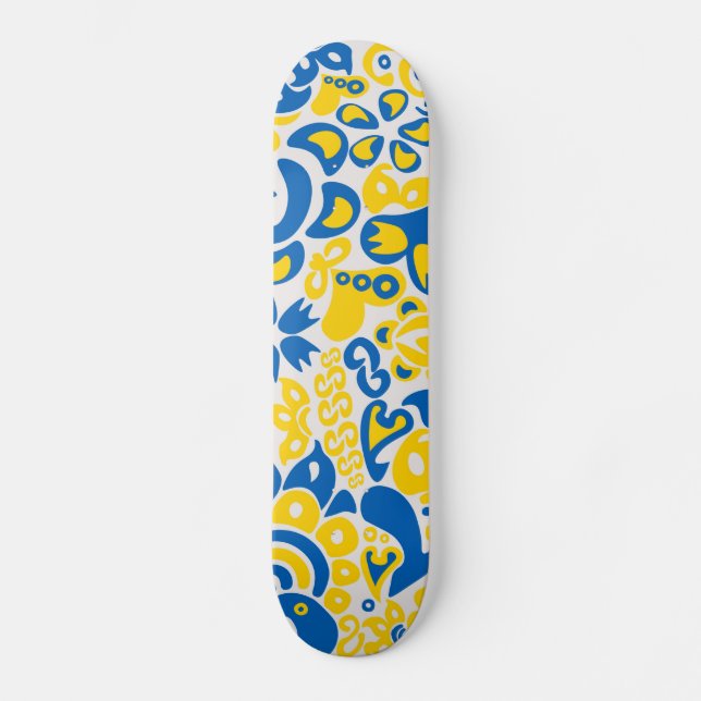 Folklore mönster med Ukrainas flagga färg  Mini Skateboard Bräda 18,5 Cm (Framsida)