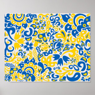 Folklore mönster med Ukrainas flagga färg Poster