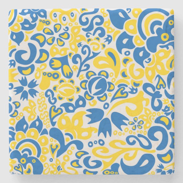 Folklore mönster med Ukrainas flagga färg Stenunderlägg (Framsidan)