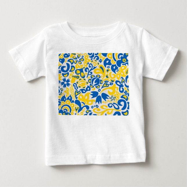 Folklore mönster med Ukrainas flagga färg   T Shirt (Framsida)
