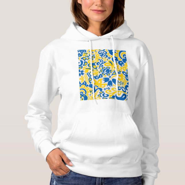 Folklore mönster med Ukrainas flagga färg T Shirt (Framsida)