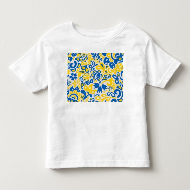 Folklore mönster med Ukrainas flagga färg T Shirt (Framsida)