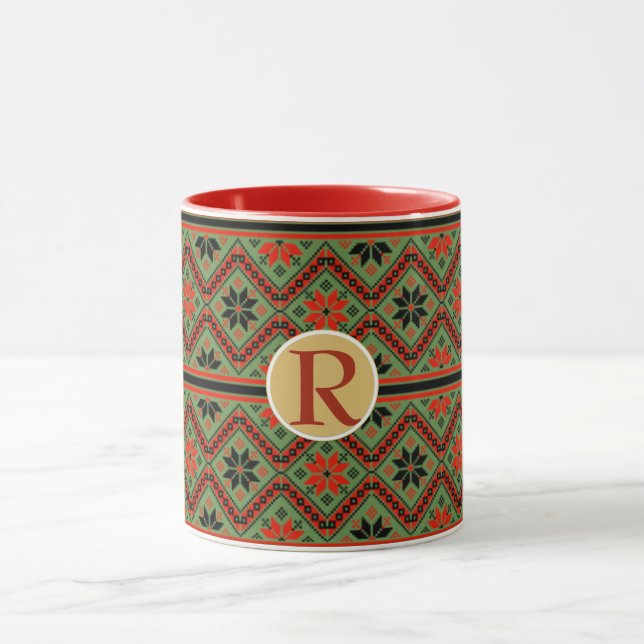 Folklore Mugg Personlig Monogram RED GRÖNT Mysigt (Center)