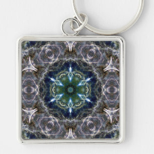 Folkmandala Keychain Fyrkantig Silverfärgad Nyckelring