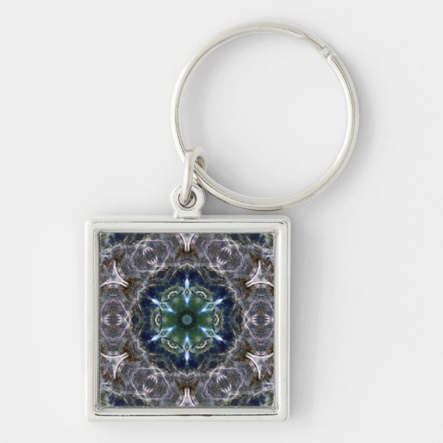 Folkmandala Keychain Fyrkantig Silverfärgad Nyckelring (Framsidan)