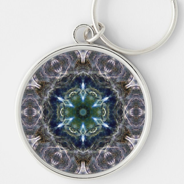 Folkmandala Keychain Rund Silverfärgad Nyckelring (Framsidan)