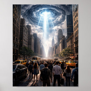 Folkmassa som betraktar himlafenomen Stad SciFi-Po Poster