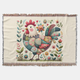 Folkpatchwork Tupp med Blommiga Accenter Filt