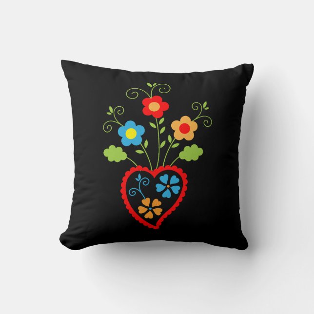 Folkportuguesiskt blomnande hjärta kudde (Framsida)