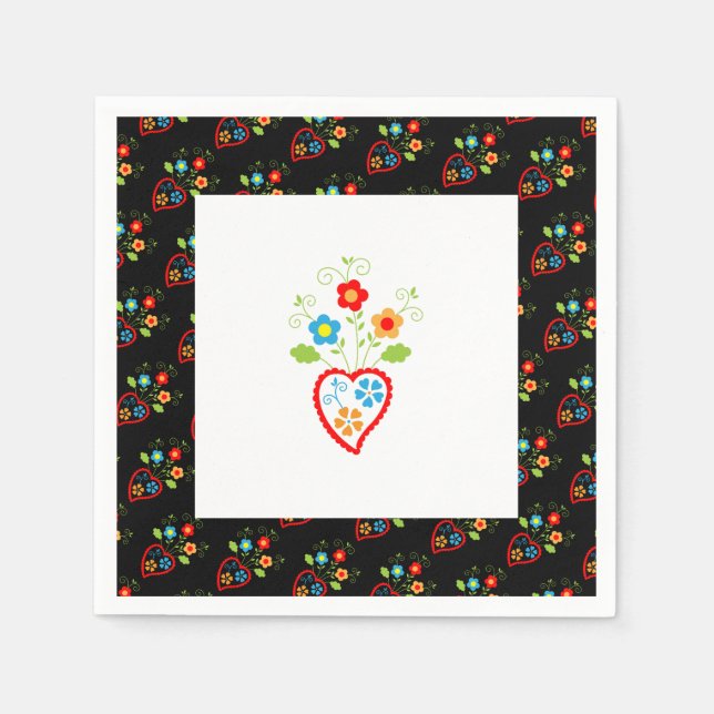Folkportuguesiskt blomnande hjärta pappersservett (Framsidan)