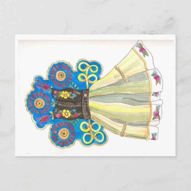 Folkpress Traditional Polska Costume Watercolor Vykort (Framsida)