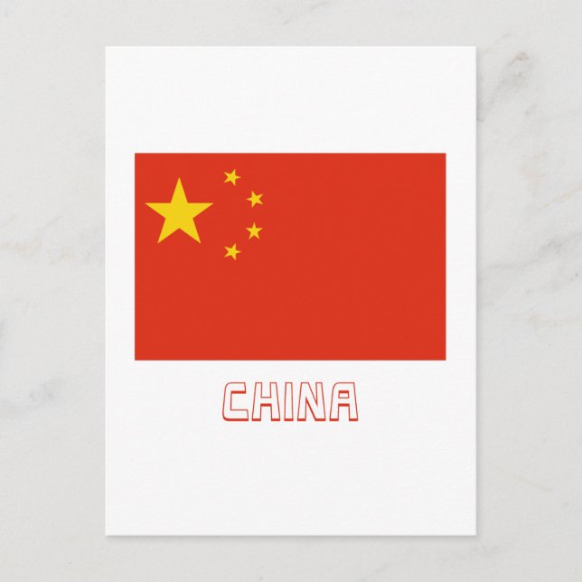 Folkrepubliken China Flagga med Namn Vykort (Framsida)