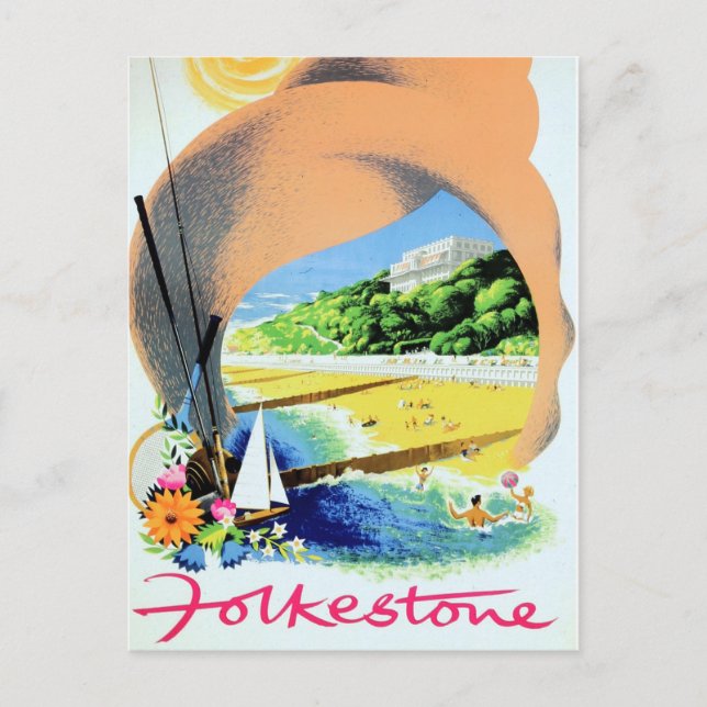 Folkstone vintage-reklamjärnvägen poster vykort (Framsida)