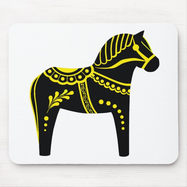 Folksvart/gult/guld Dala-häst, folkfriesisk Musmatta (Framsidan)