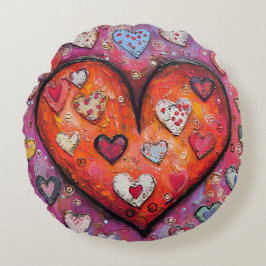 Folksy Hearts Rund Kudde