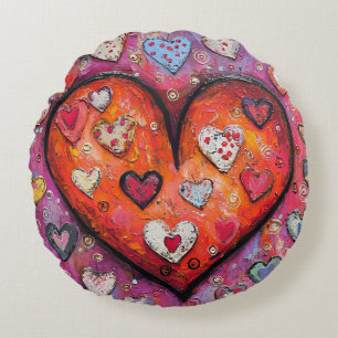 Folksy Hearts Rund Kudde