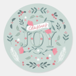 Folksy Jul Joy Blommigt & Berries Runt Klistermärke