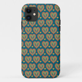 Folksy Red and Grönt Romantic Hearts on Mörk Teal