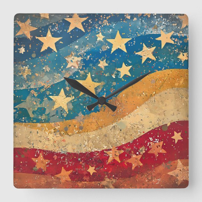 Folksy Stars och stripes Fyrkantig Klocka (Framsida)