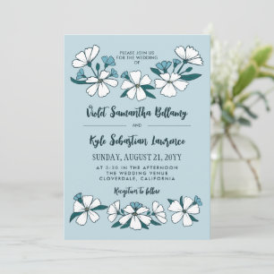Folksy White Blåa blommor Bröllop Inbjudningar
