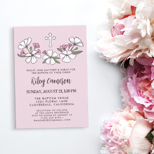 Folksy White Rosa Flowers Girl Baptism Inbjudningar