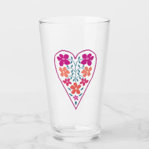 Folky Blommig Hjärt Glas Kopp