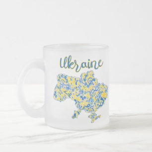 Folloc mönster och Ukraina-typografi Frostad Glasmugg