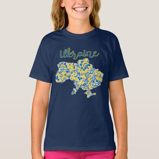 Folloc mönster och Ukraina-typografi T-Shirt (Framsida)
