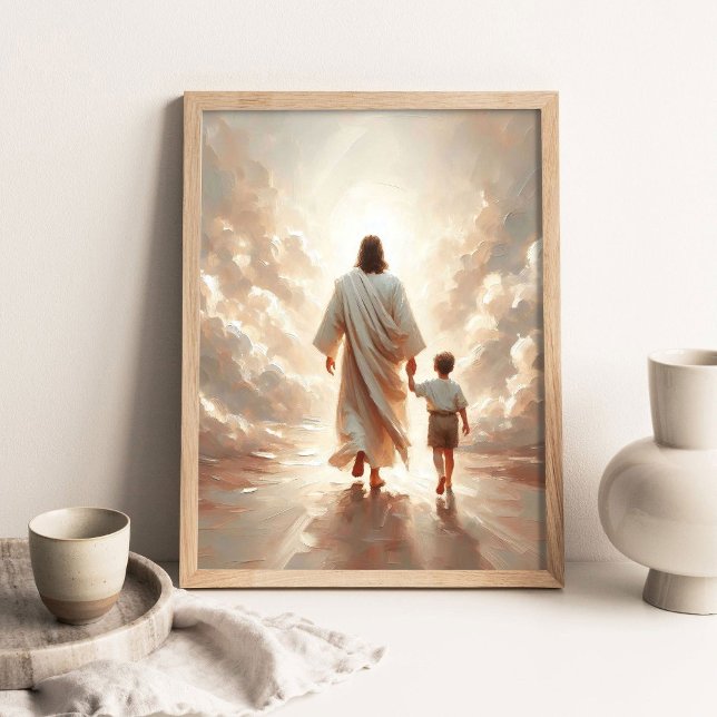 Following Him, Christian Painting, Jesus and Boy  Poster (Skapare uppladdad)