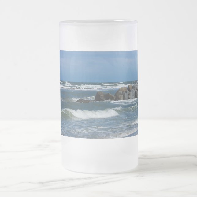 Folly Beach Atlantic Frosted Glass Beer Mugg (Center)