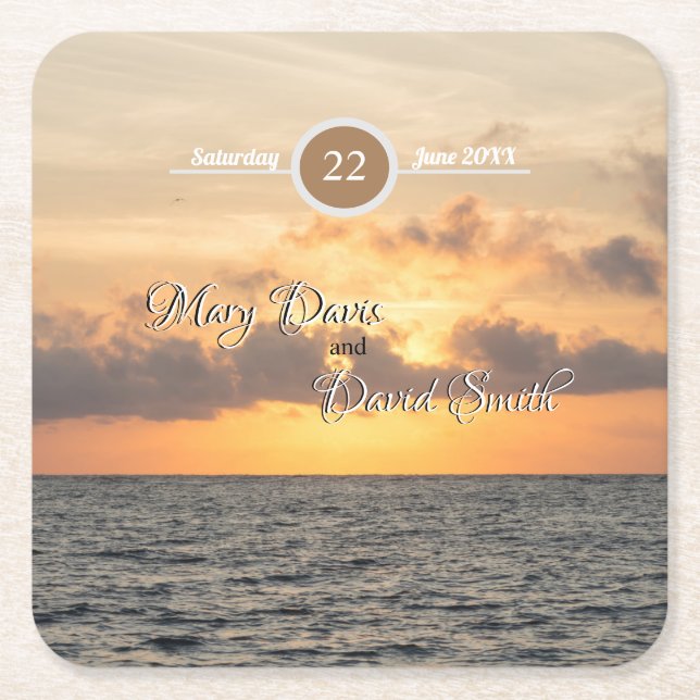 Folly Beach Morgon Bröllop Pappra Underlägg Papper Kvadrat (Framsidan)