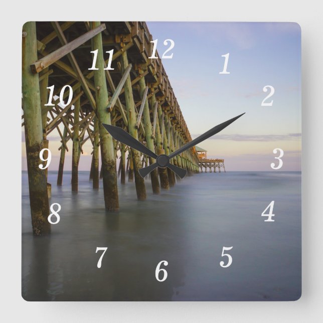 Folly Beach Pier Beauty Wall Clock Fyrkantig Klocka (Framsida)