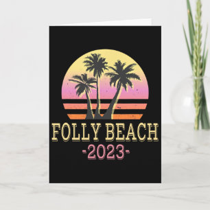 Folly Beach Retro Strand Familje Semester Män Kvin Kort
